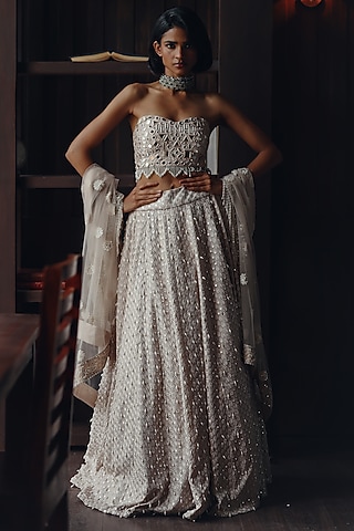 Moon Blush Cotton Dupion Pearl Embroidered Lehenga Set by Twenty Nine