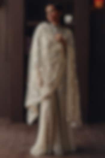 Beige Net Asymmetrical Triangle Dupatta by Twenty Nine at Pernia's Pop Up Shop