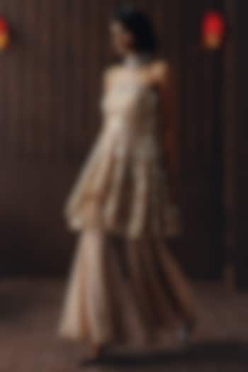 Dull Peach Net Mirror Work Peplum Top by Twenty Nine at Pernia's Pop Up Shop