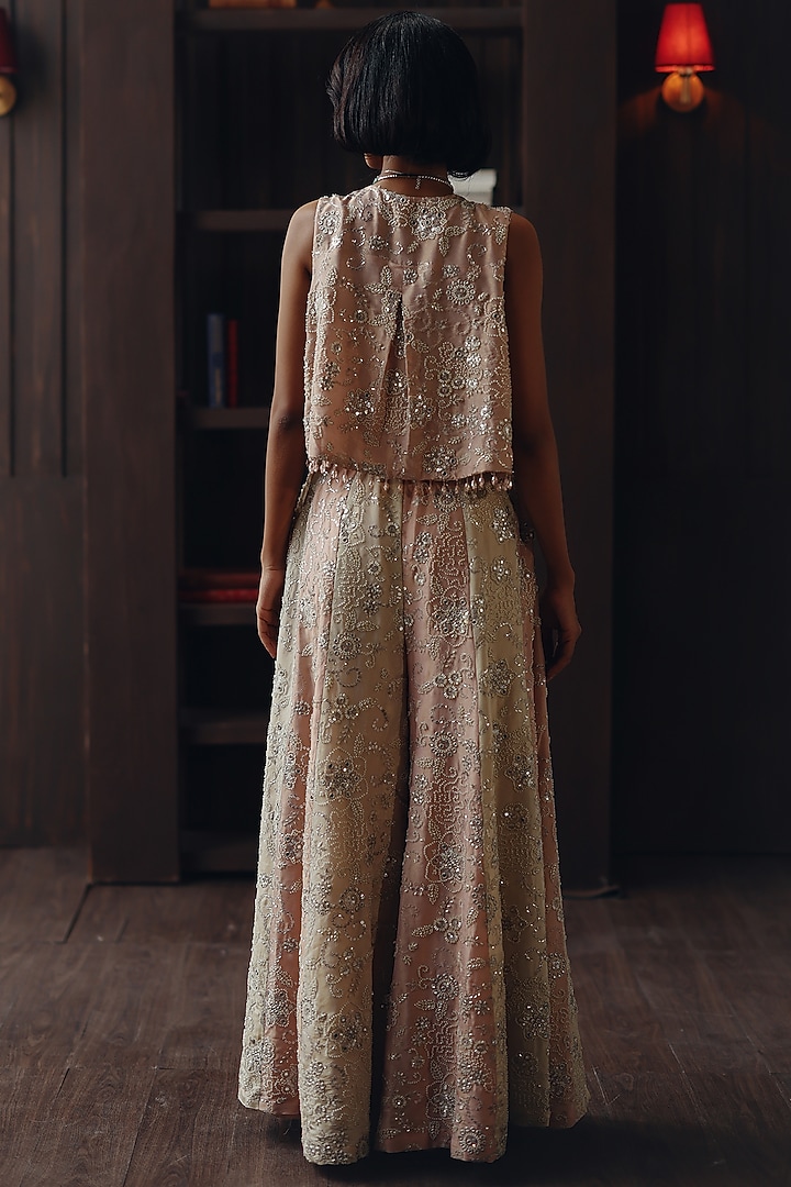 Blush Pink Tissue Mirror & Beadwork Asymmetrical Jacket by Twenty Nine at Pernia's Pop Up Shop