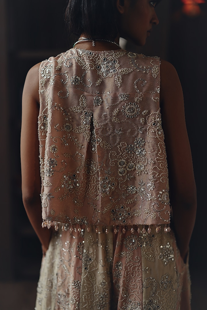 Blush Pink Tissue Mirror & Beadwork Asymmetrical Jacket by Twenty Nine at Pernia's Pop Up Shop