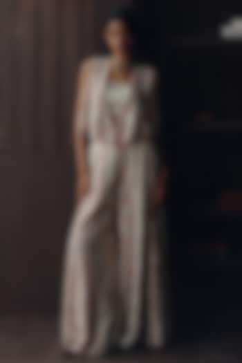 Blush Pink Tissue Mirror & Beadwork Panelled Palazzo by Twenty Nine at Pernia's Pop Up Shop