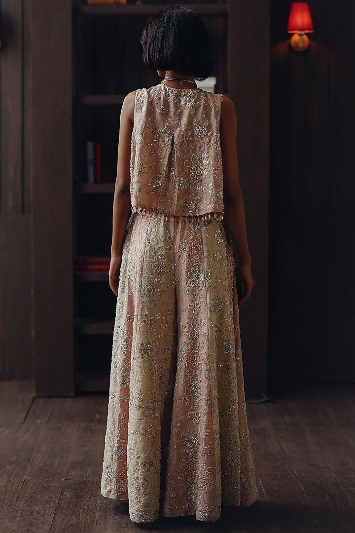 Blush Pink Tissue Mirror & Beadwork Panelled Palazzo by Twenty Nine at Pernia's Pop Up Shop