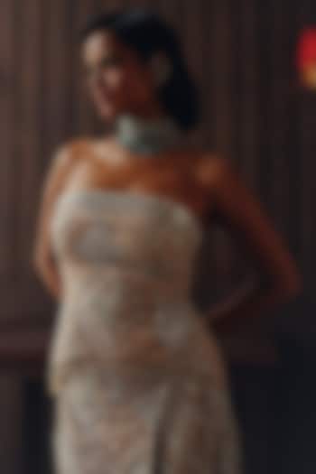 Golden Haze Tulle Mirror Work Off-Shoulder Top by Twenty Nine at Pernia's Pop Up Shop