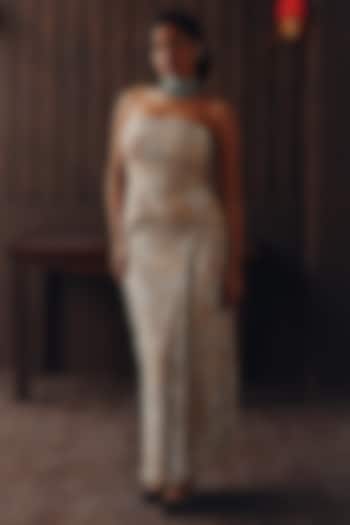 Golden Haze Tulle Mirror Work Box Pleated Skirt by Twenty Nine at Pernia's Pop Up Shop