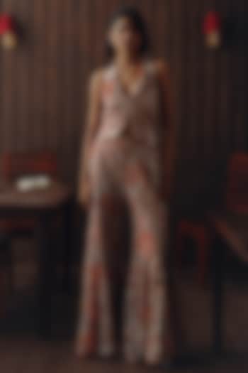 Rust Net Mirror & Beads Work Boot-Cut Pants by Twenty Nine at Pernia's Pop Up Shop
