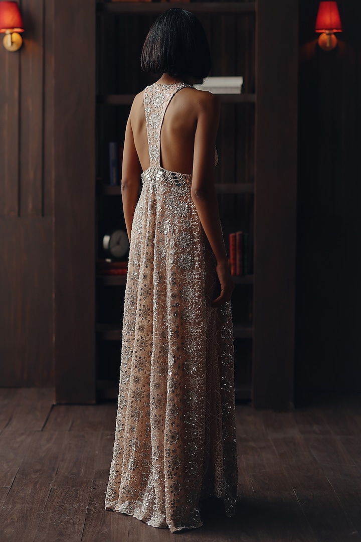 Blush Net Mirror Work Long Sleeveless Jacket by Twenty Nine at Pernia's Pop Up Shop