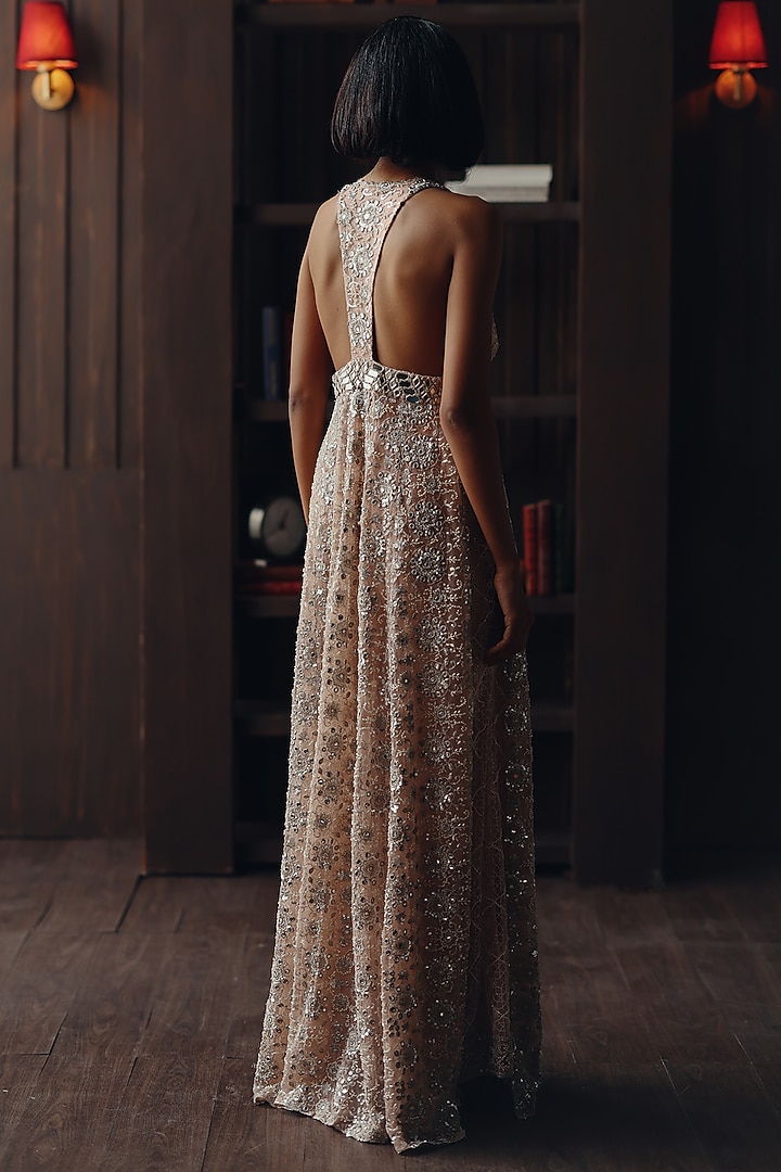 Blush Net Mirror & Beads Work Palazzo Pants by Twenty Nine at Pernia's Pop Up Shop