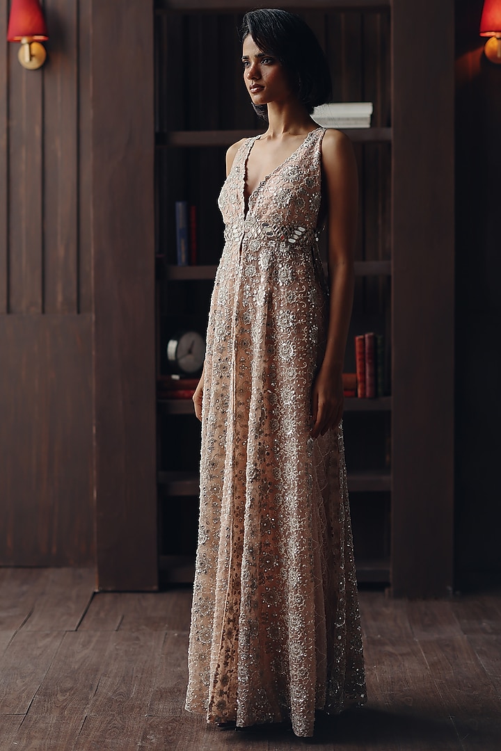 Blush Net Mirror & Beads Work Palazzo Pants by Twenty Nine at Pernia's Pop Up Shop