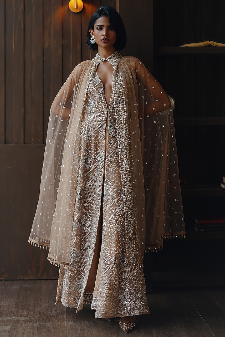 Light Gold Net Mirror & Beads Work Jacket by Twenty Nine at Pernia's Pop Up Shop