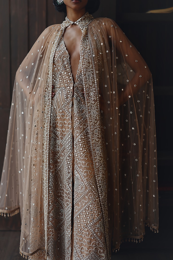 Light Gold Net Mirror & Beads Work Jacket by Twenty Nine at Pernia's Pop Up Shop