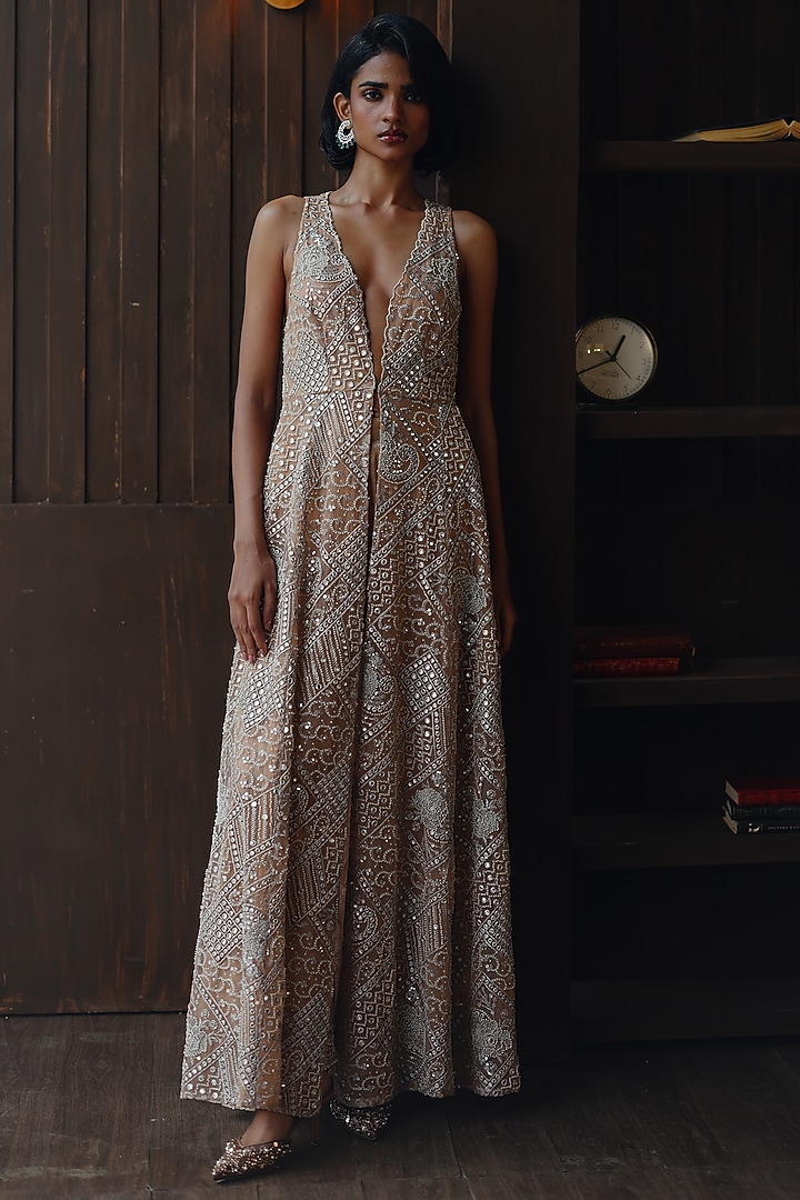 Light Gold Shimmer Lycra Palazzo by Twenty Nine at Pernia's Pop Up Shop