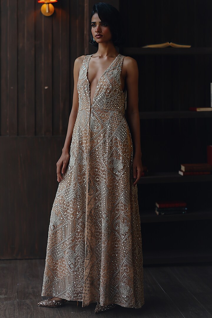 Light Gold Shimmer Lycra Palazzo by Twenty Nine at Pernia's Pop Up Shop
