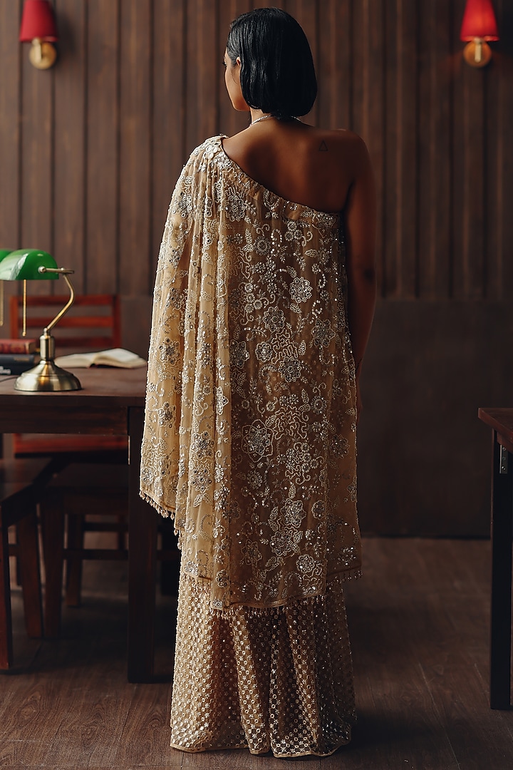 Caramel Net Mirror work One-Shoulder Cape by Twenty Nine at Pernia's Pop Up Shop