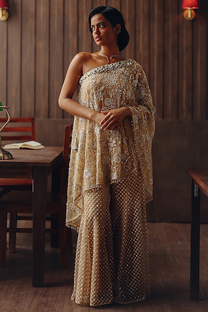 Caramel Net Mirror work Bootcut Pants by Twenty Nine at Pernia's Pop Up Shop