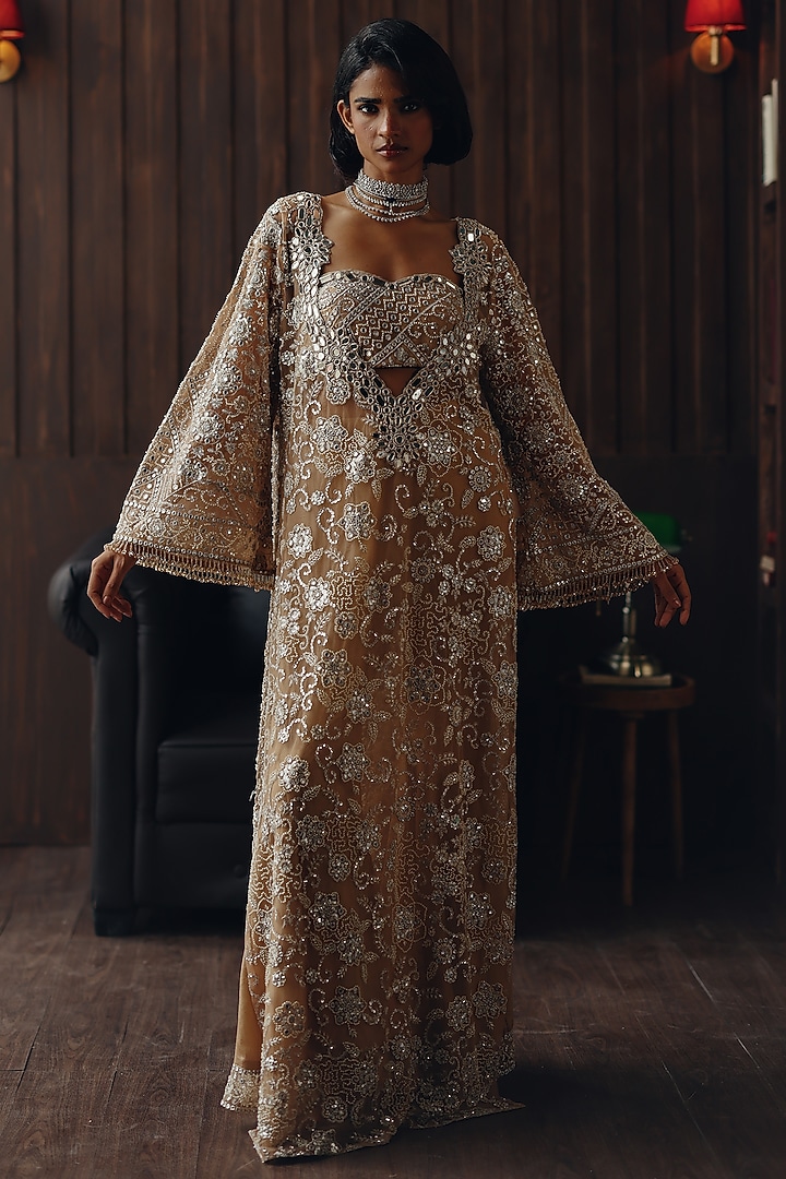 Haze Golden Net Mirror work Kaftan by Twenty Nine at Pernia's Pop Up Shop