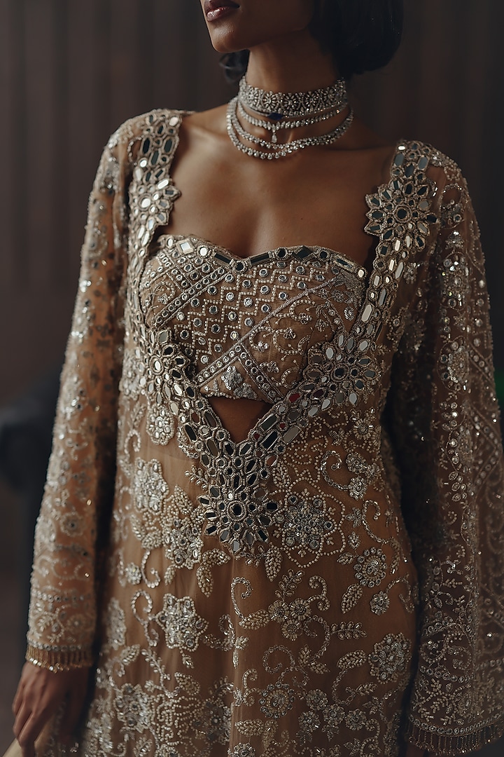 Haze Golden Net Mirror work Kaftan by Twenty Nine at Pernia's Pop Up Shop