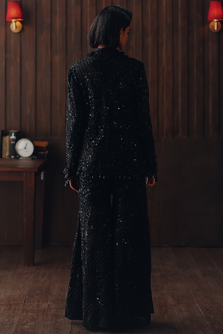 Midnight Black Net Mirror Work Blazer by Twenty Nine at Pernia's Pop Up Shop