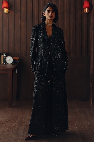 Midnight Black Tulle Bootcut Pants by Twenty Nine