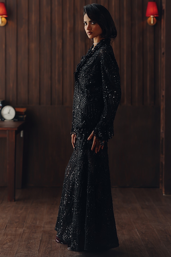 Midnight Black Tulle Bootcut Pants by Twenty Nine at Pernia's Pop Up Shop