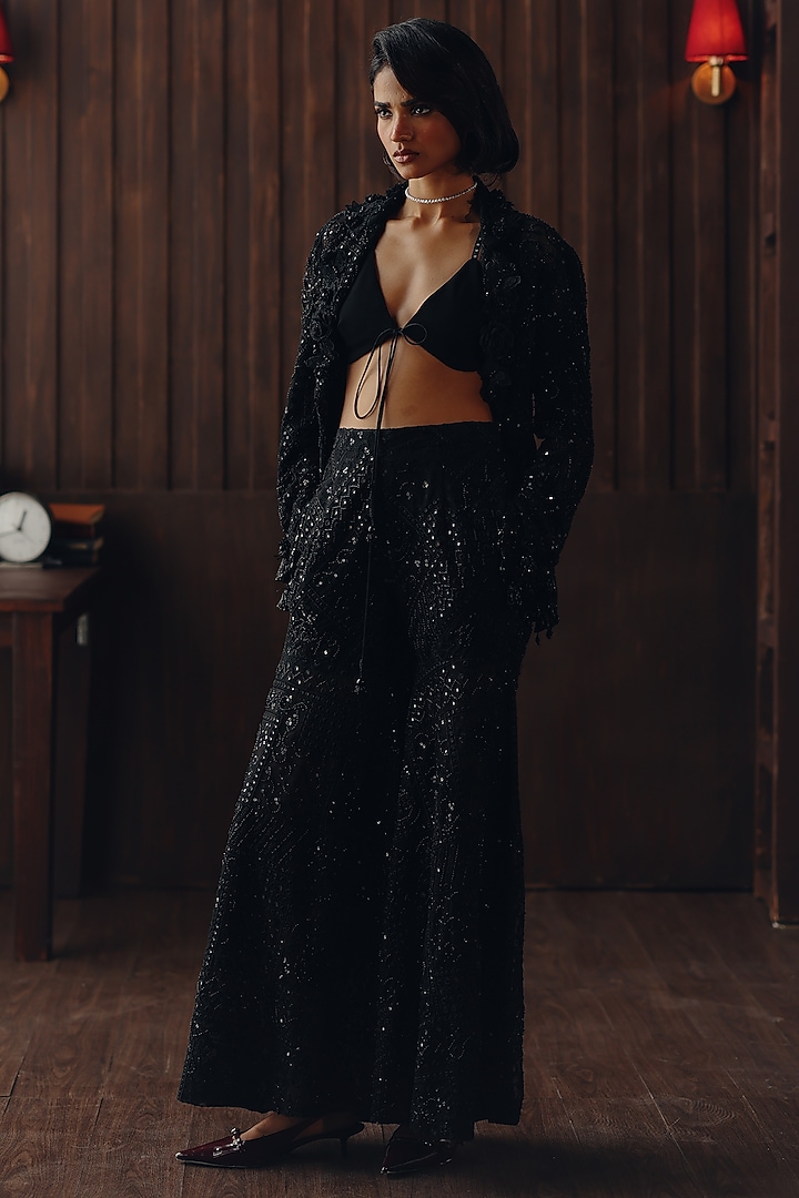 Midnight Black Net Mirror Work Bandeau by Twenty Nine at Pernia's Pop Up Shop