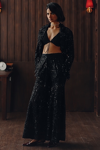 Midnight Black Net Mirror Work Bandeau by Twenty Nine