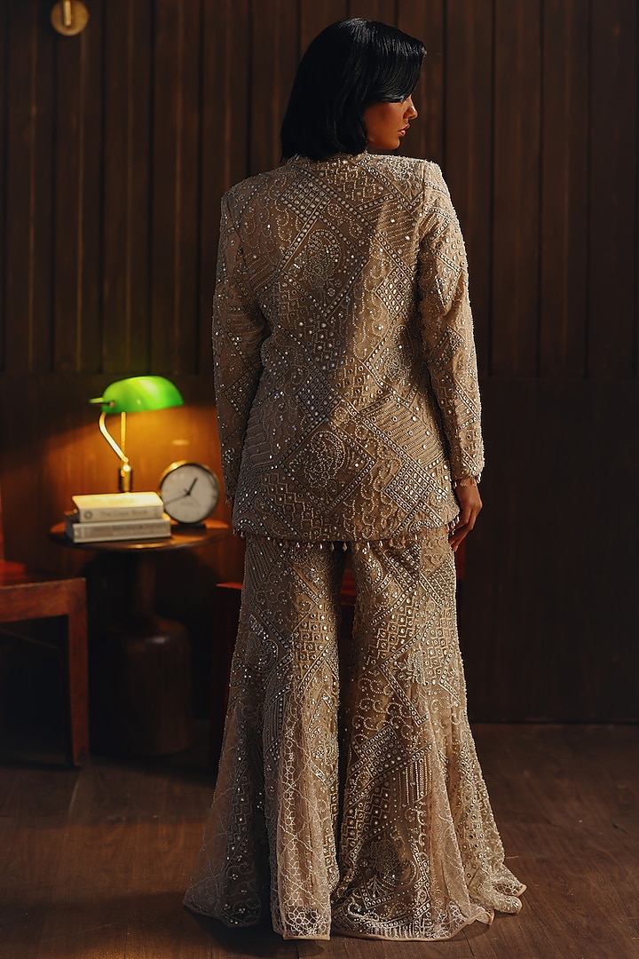 Blush Net Mirror Work Bootcut Pants by Twenty Nine at Pernia's Pop Up Shop