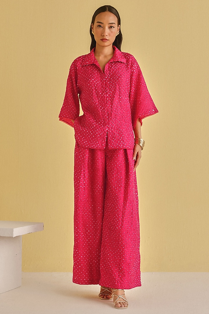 Watermelon-Colored Silk Bandhani Tie-Dyed Shirt by Twenty Nine at Pernia's Pop Up Shop