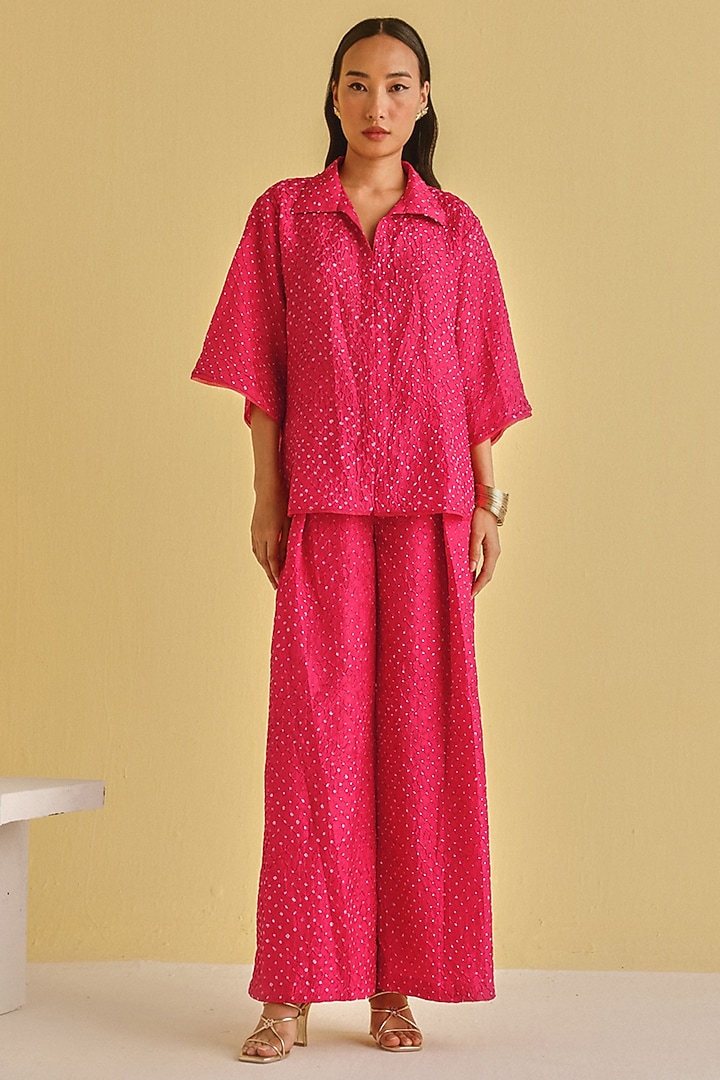 Watermelon-Colored Silk Bandhani Tie-Dyed Shirt by Twenty Nine at Pernia's Pop Up Shop