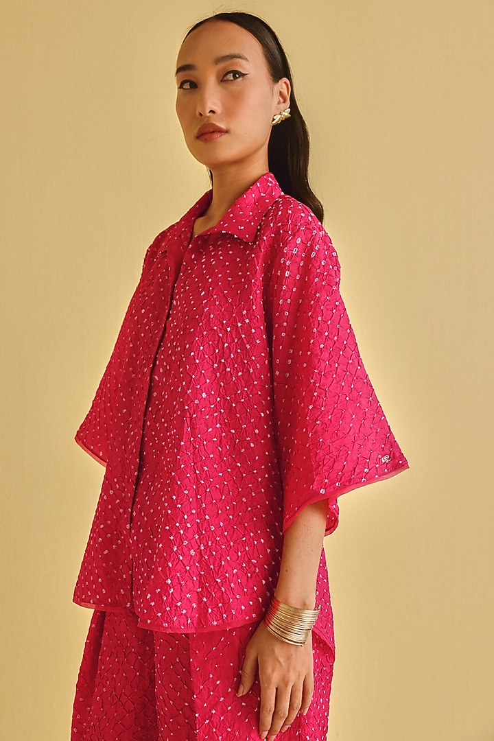 Watermelon-Colored Silk Bandhani Tie-Dyed Shirt by Twenty Nine at Pernia's Pop Up Shop