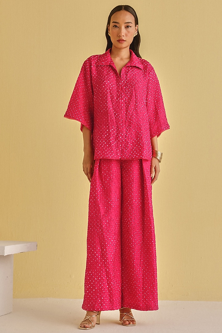Watermelon-Colored Silk Bandhani Pants by Twenty Nine at Pernia's Pop Up Shop