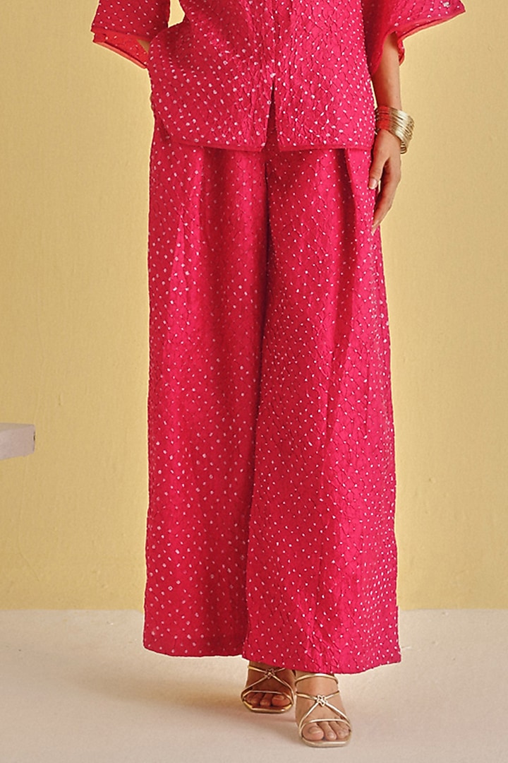 Watermelon-Colored Silk Bandhani Pants by Twenty Nine at Pernia's Pop Up Shop