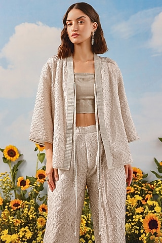 Silver Grey Silk Bandhani Tie-Dyed Shirt by Twenty Nine