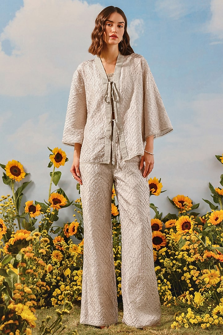 Silver Grey Silk Bandhani Tie-Dyed Shirt by Twenty Nine at Pernia's Pop Up Shop