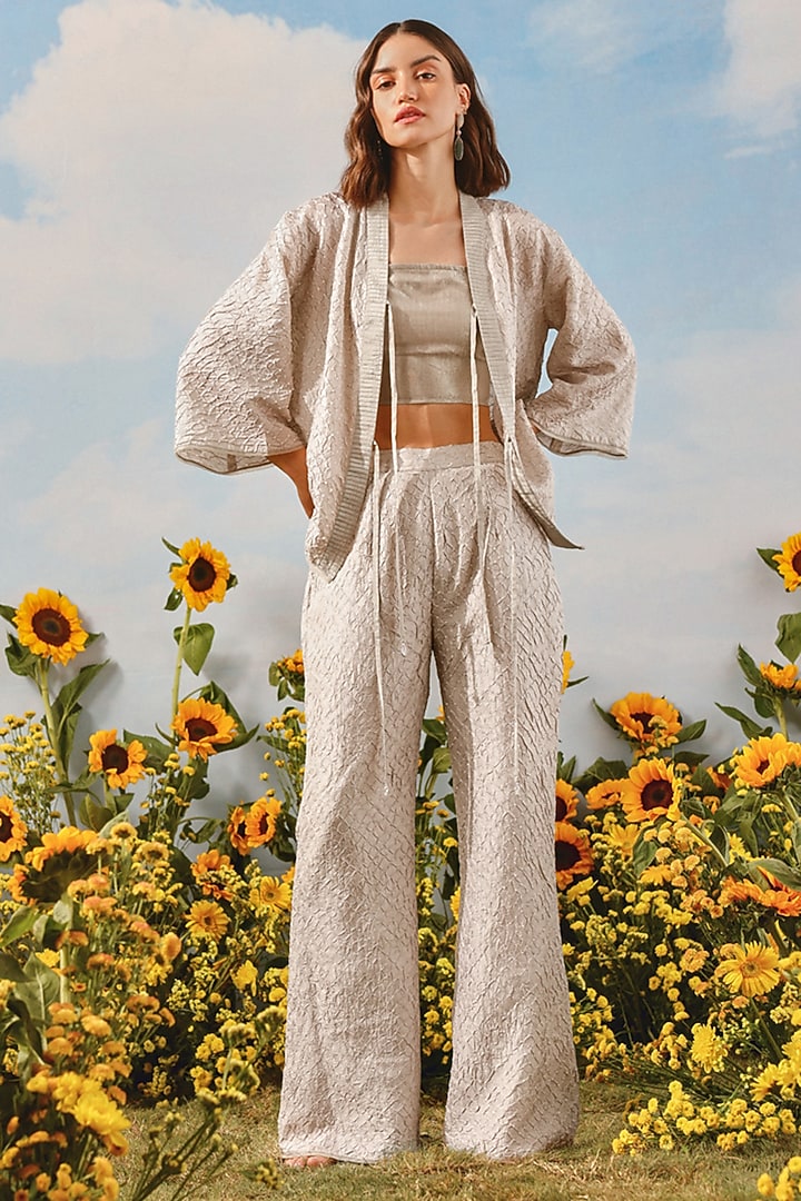 Silver Grey Silk Bandhani Tie-Dyed Shirt by Twenty Nine at Pernia's Pop Up Shop