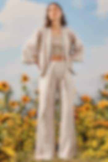 Silver Grey Silk Bandhani Pants by Twenty Nine at Pernia's Pop Up Shop