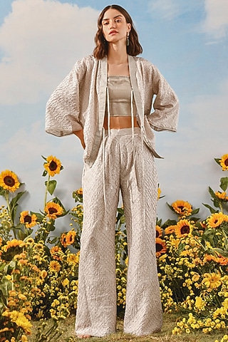 Silver Grey Silk Bandhani Pants by Twenty Nine