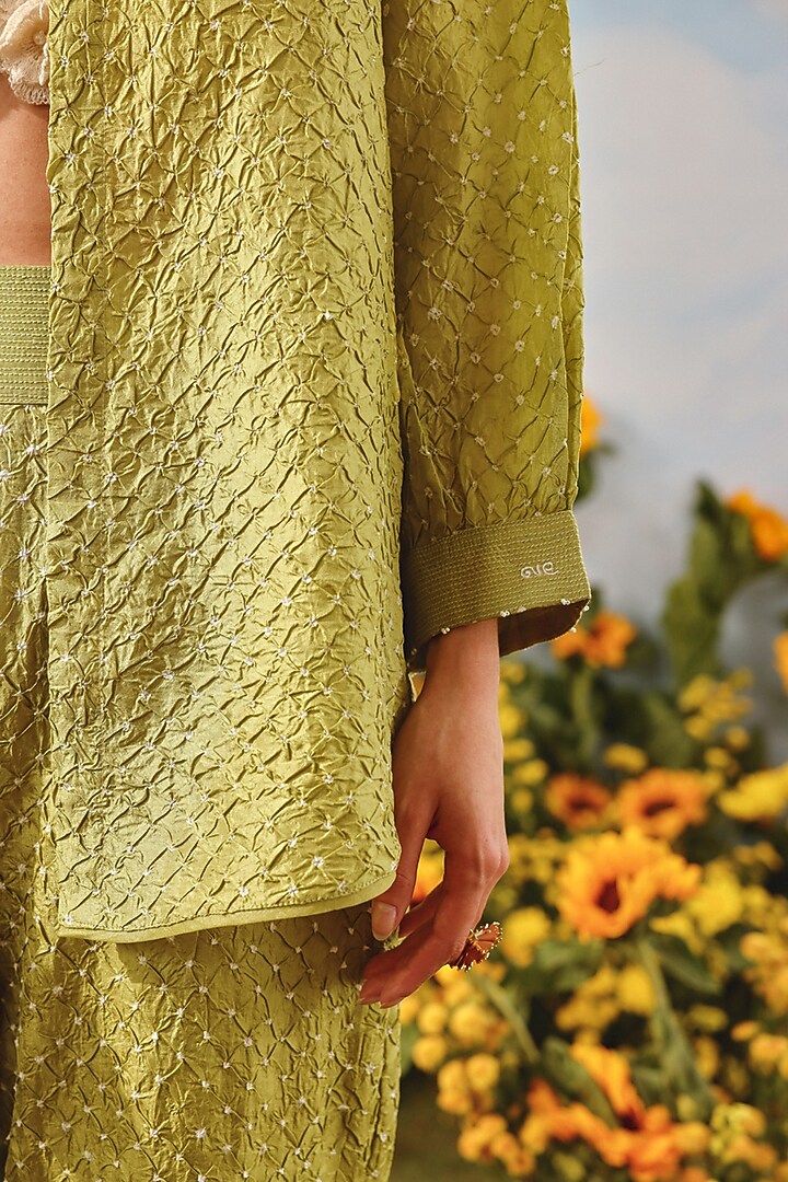 Neon Green Silk Bandhani Tie-Dyed Shirt by Twenty Nine at Pernia's Pop Up Shop