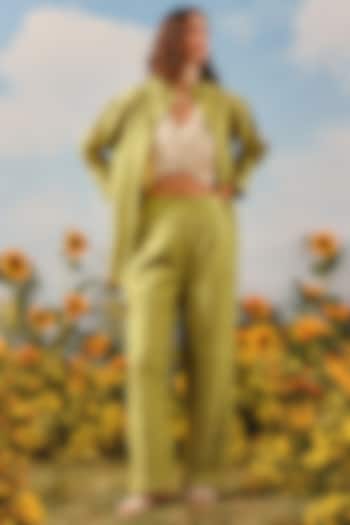 Neon Green Silk Bandhani Pants by Twenty Nine at Pernia's Pop Up Shop