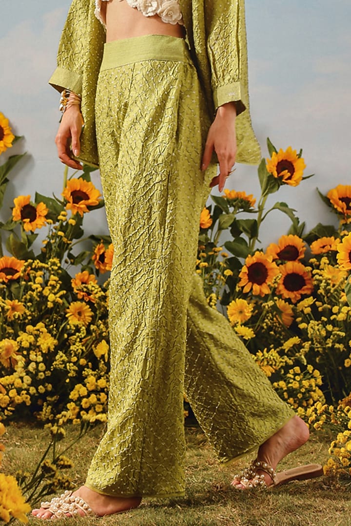 Neon Green Silk Bandhani Pants by Twenty Nine at Pernia's Pop Up Shop