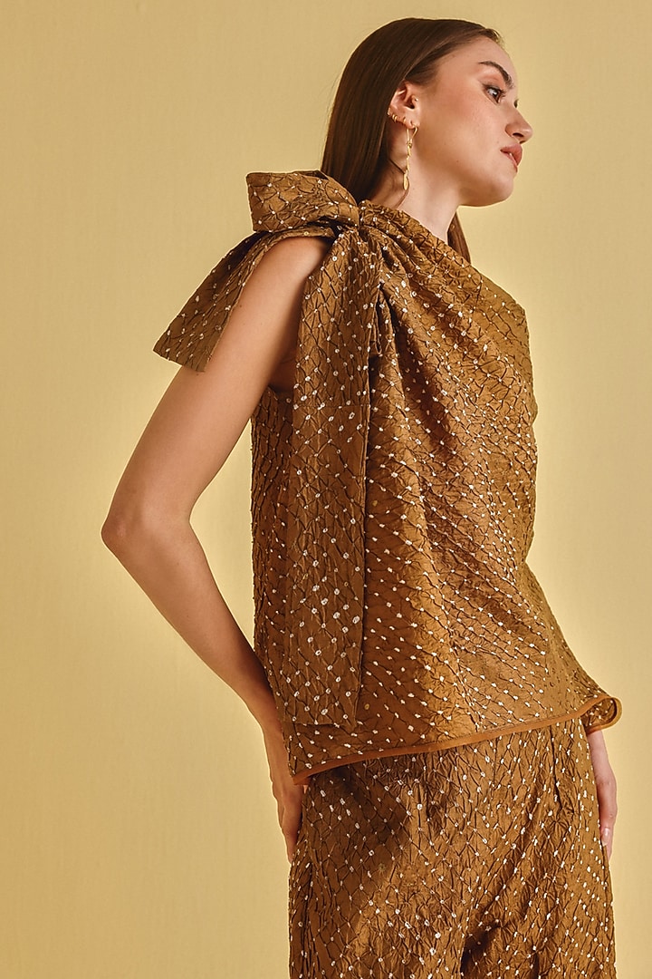Mocha Silk Bandhani Tie-Up Top by Twenty Nine at Pernia's Pop Up Shop