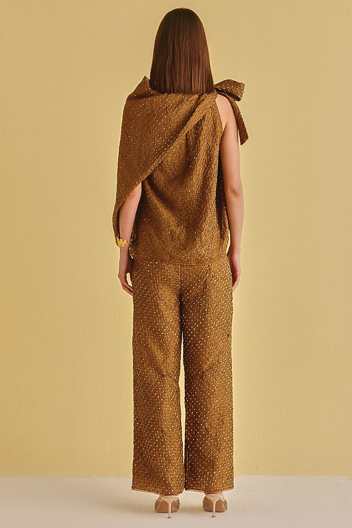 Mocha Silk Bandhani Tie-Up Top by Twenty Nine at Pernia's Pop Up Shop