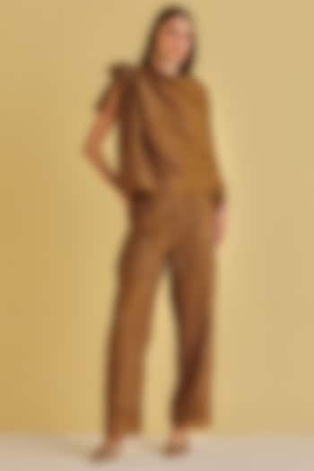 Mocha Silk Bandhani Pants by Twenty Nine at Pernia's Pop Up Shop