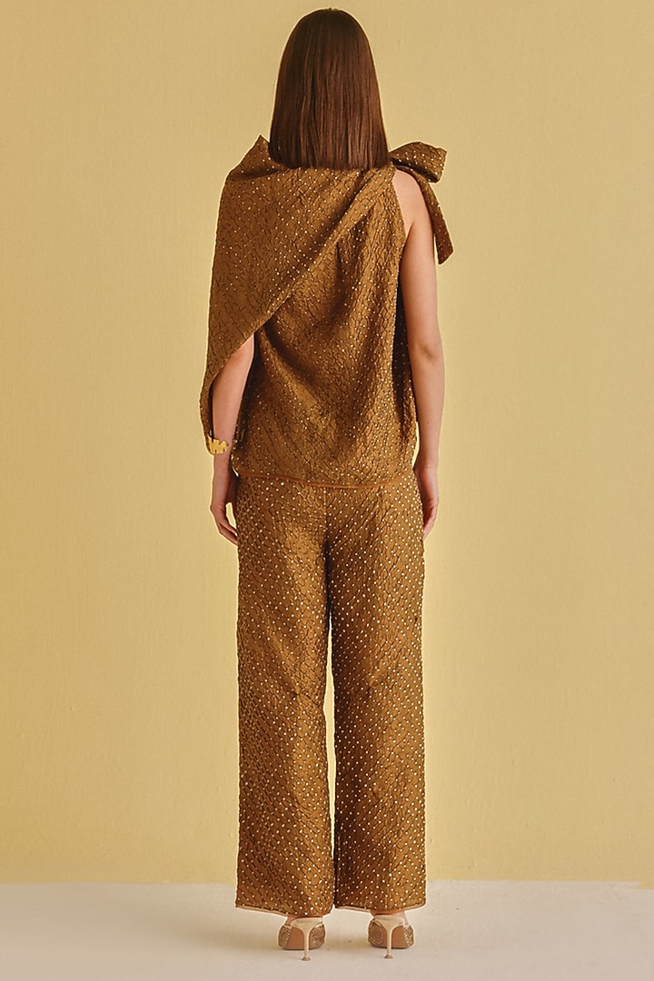 Mocha Silk Bandhani Pants by Twenty Nine at Pernia's Pop Up Shop