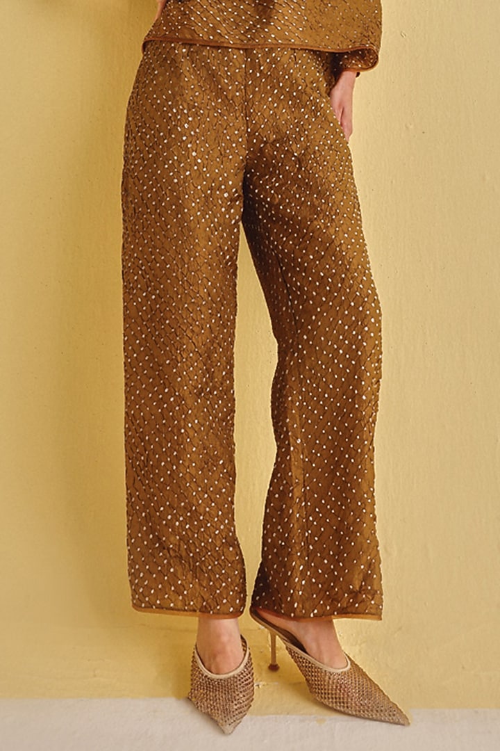 Mocha Silk Bandhani Pants by Twenty Nine at Pernia's Pop Up Shop