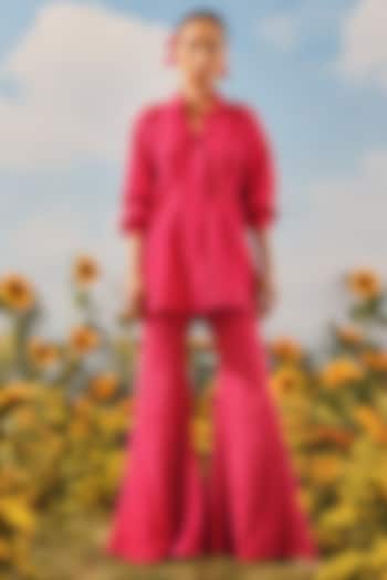 Watermelon-Colored Silk Bandhani Vacation Shirt Dress by Twenty Nine at Pernia's Pop Up Shop