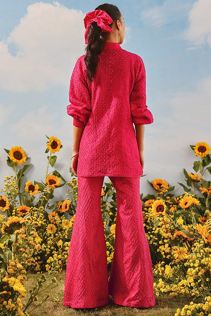 Watermelon-Colored Silk Bandhani Vacation Shirt Dress by Twenty Nine at Pernia's Pop Up Shop