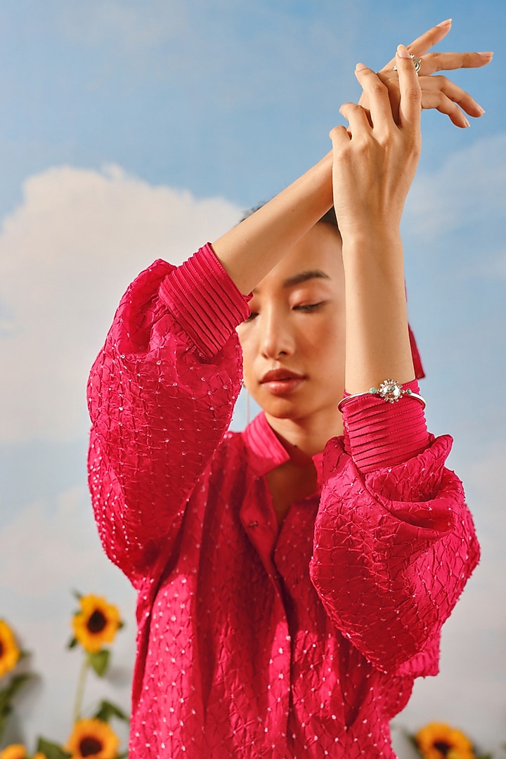 Watermelon-Colored Silk Bandhani Vacation Shirt Dress by Twenty Nine at Pernia's Pop Up Shop