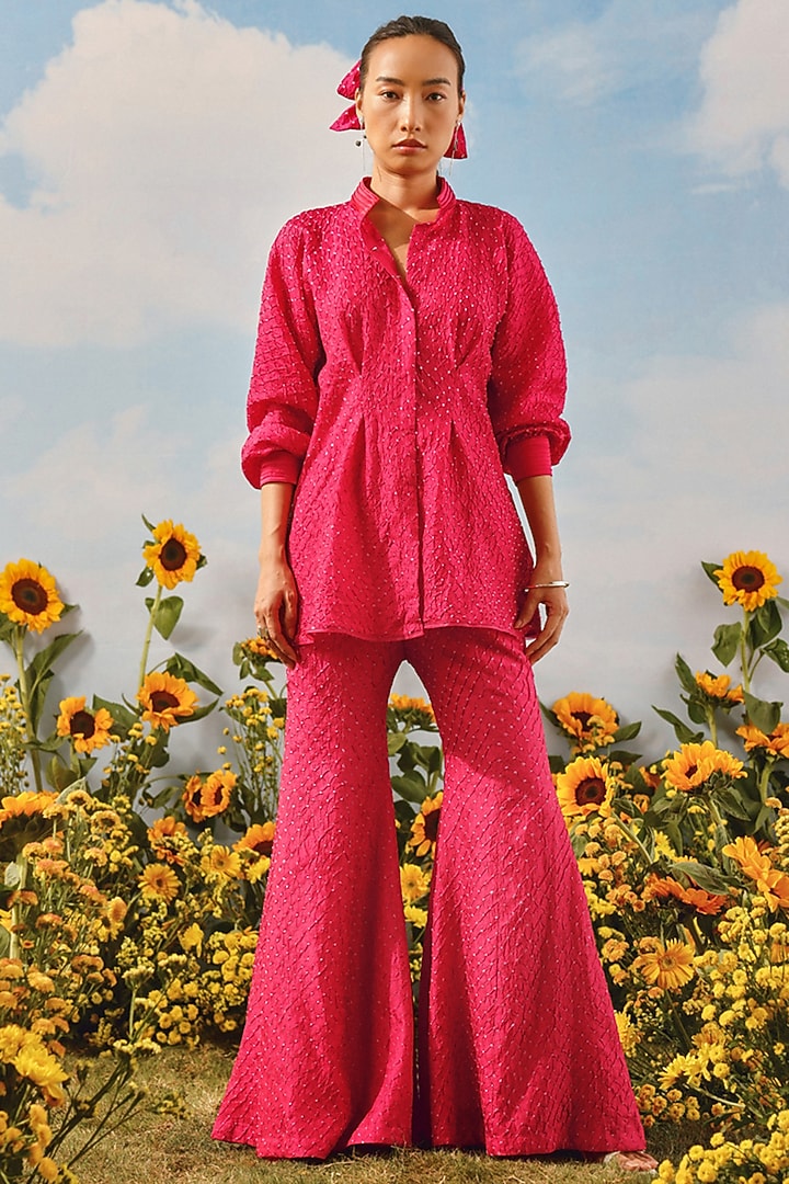 Watermelon-Colored Silk Bandhani Pants by Twenty Nine at Pernia's Pop Up Shop
