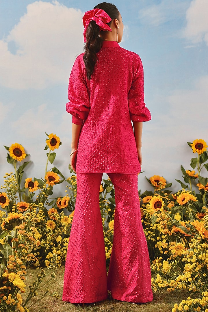 Watermelon-Colored Silk Bandhani Pants by Twenty Nine at Pernia's Pop Up Shop